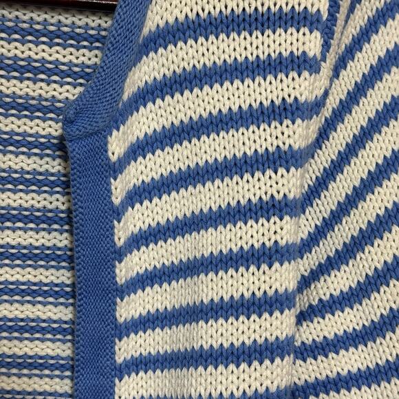 Land's End Drifter Open Front Striped Cardigan Sweater Size L Anchor Coastal - Picture 2 of 6
